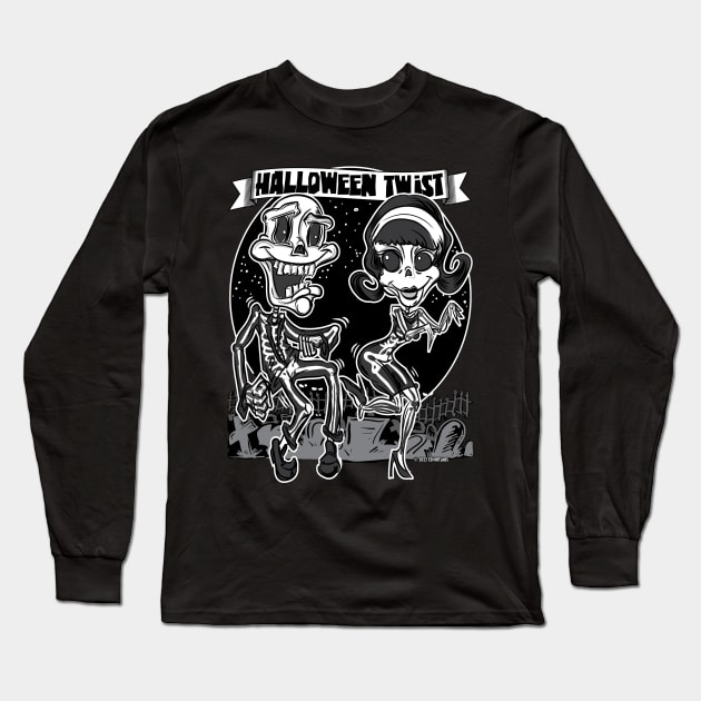 Skeletons dancing the Halloween Twist in the cemetery Long Sleeve T-Shirt by eShirtLabs